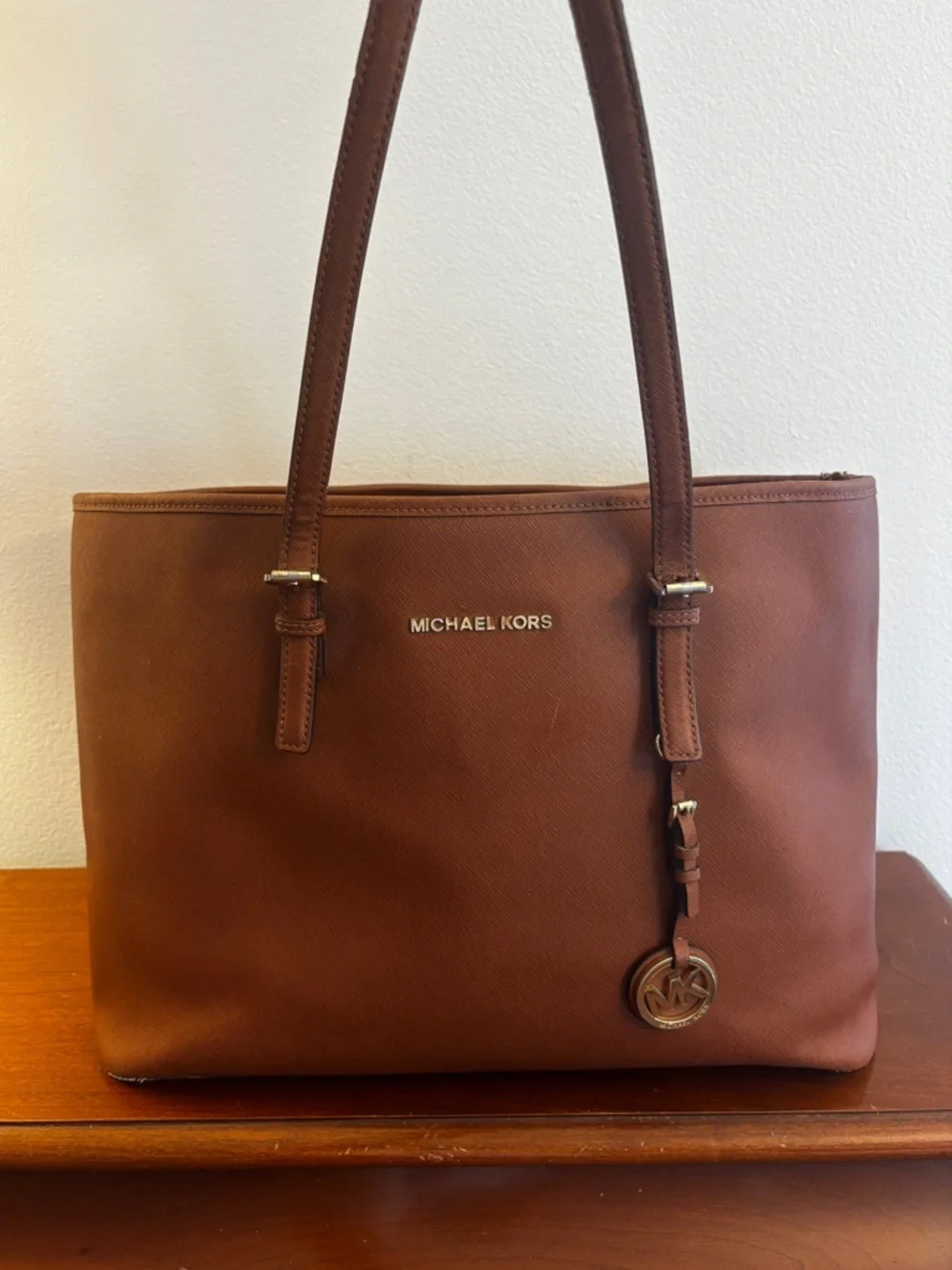 Michael Kors Jet Set Saffiano Leather Tote Brown MK Bag